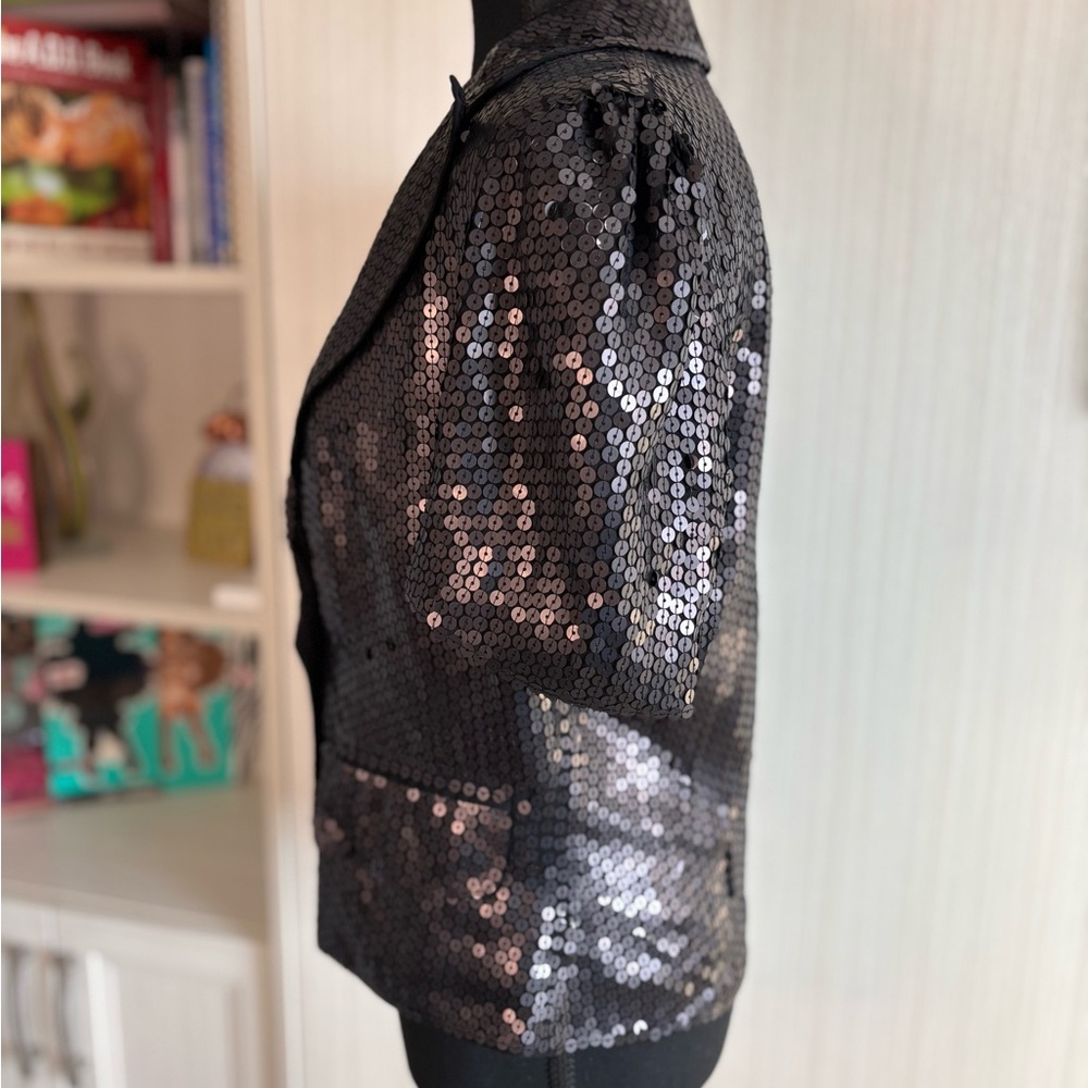 French Connection Chic Black Sequin Short-Sleeve Blazer Size 10 - Picture 14 of 14
